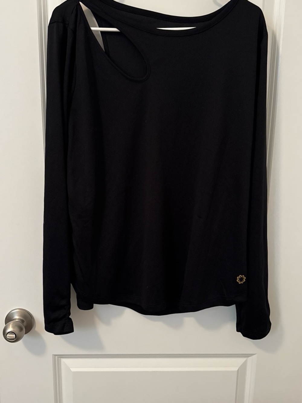 Pro Player Black Long Sleeve Top with Cutout Shoulder and Gold Logo